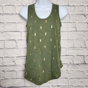 Old Navy Top Womens Size XS Knit Tie Back Tank Olive Green Gold Pineapple Print